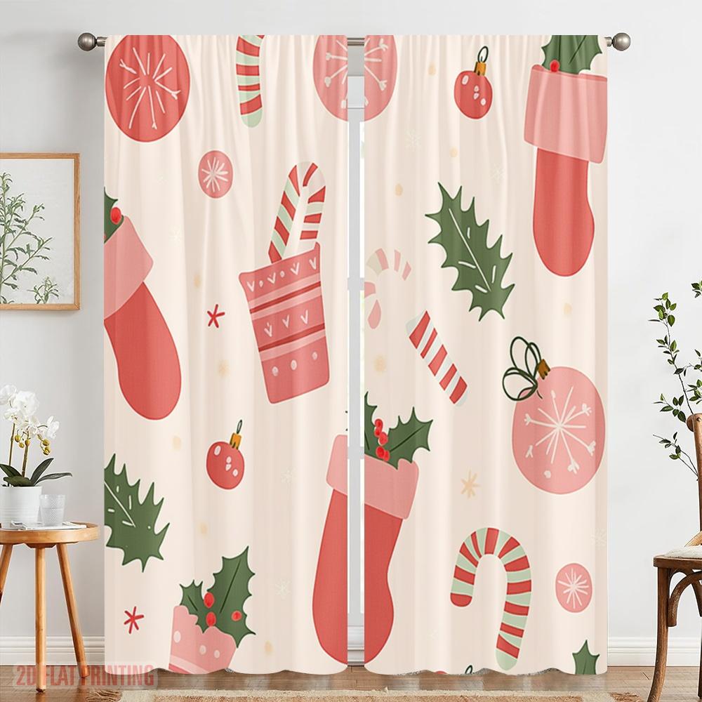 2 Stück, 2D-Flachdruck Zeitgenössische Vorhänge Weihnachtsornamente Geschenk Glocke Süßigkeit (3) Vielseitiges, strapazierfähiges Polyester (ohne Stange)