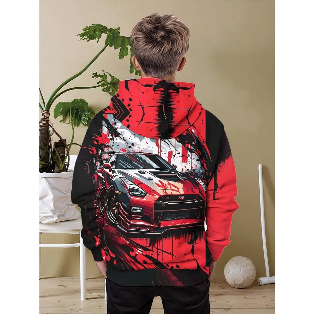 3D Digital Printing "graffiti Street Sports Car Art Passion" Pattern Hoodie Fashion Trend Casual Children's Clothing