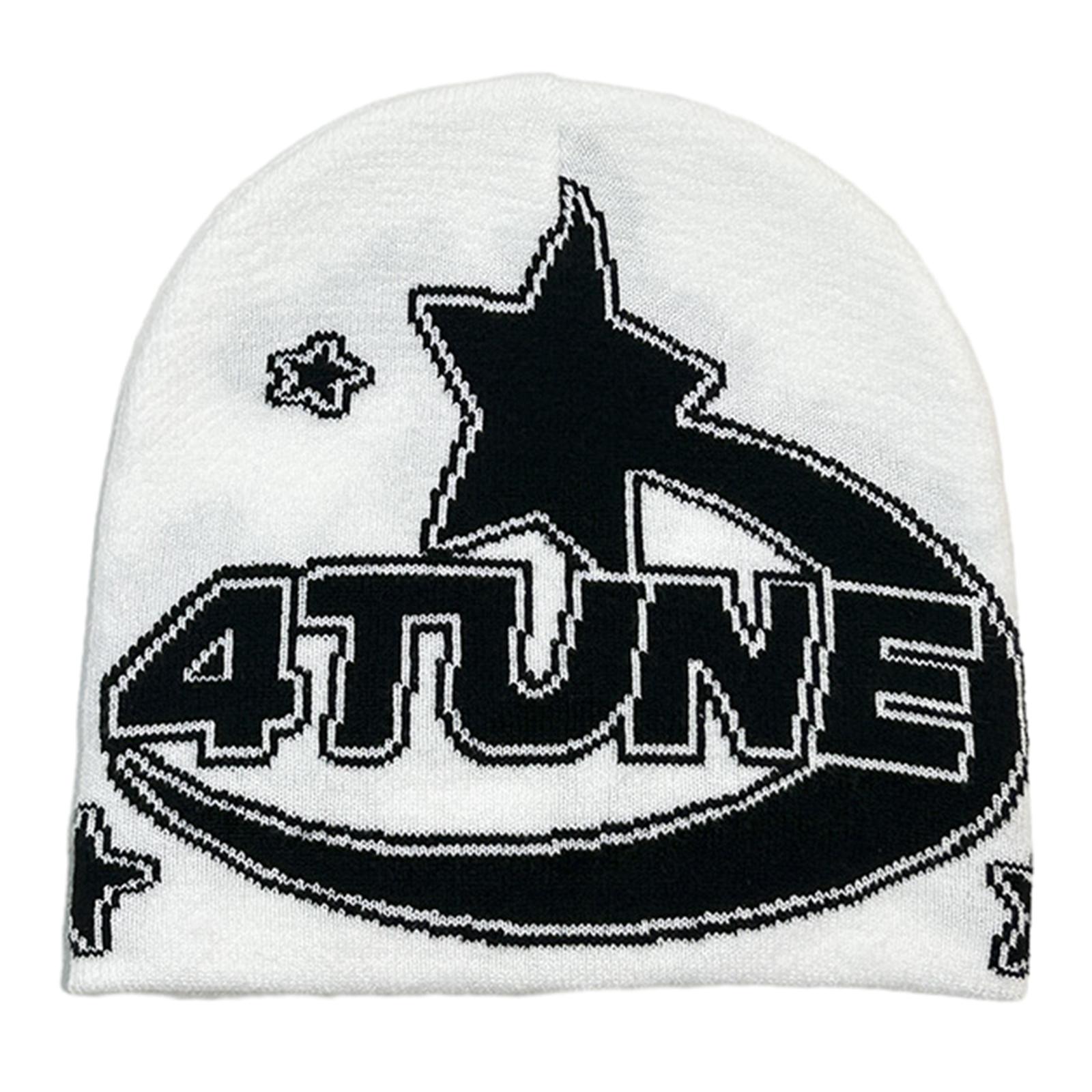 

Jacquard Letter Hat Adult Elastic Beanie Winter Ear Warmer Knitted Hat Cold Winter Presents for Students Teenagers белый