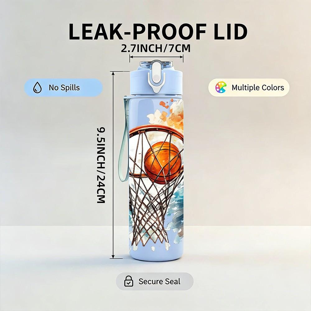 1PC Basketball Player Sport Theme Art 750ml Color Plastic Sports Water Bottle Leakproof Flip Straw Lid Suitable for Sports Office Home Use