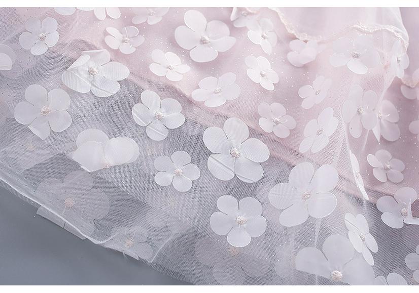 Neue Frühlingslieferung: Mädchen-Langarm-Netz-Blumenkleid mit Tasche - Glänzender Koreanischer Stil