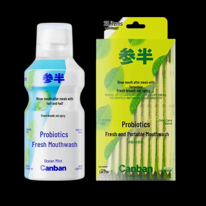Canban Ocean Mint Probiotic Mouthwash & Green Tea Strips Set