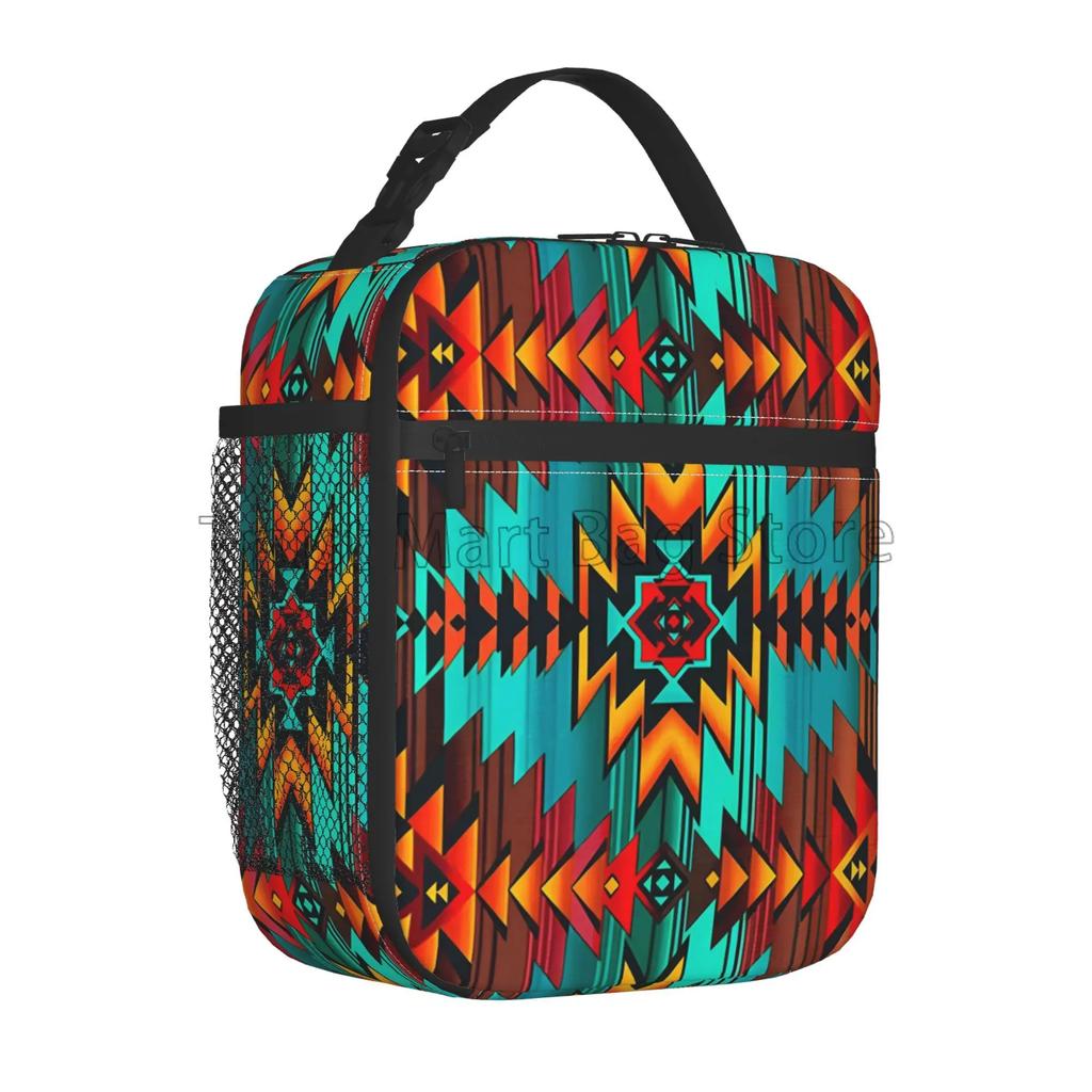 Ethnische aztekische geometrische Lunchtasche für Damen, wiederverwendbar, Oxford Bento-Tragetasche, thermische Kühltasche, isolierte Lunchbox für Arbeit, Reise, Picknick