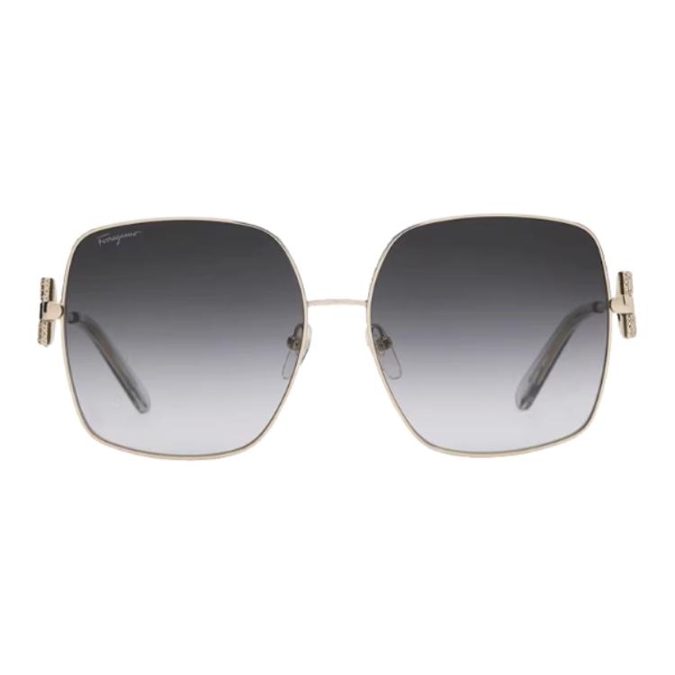 Ferragamo Side Hollow Crystal Decor Metal Square Sunglasses Unisex sunglasses Silver 243SR-738