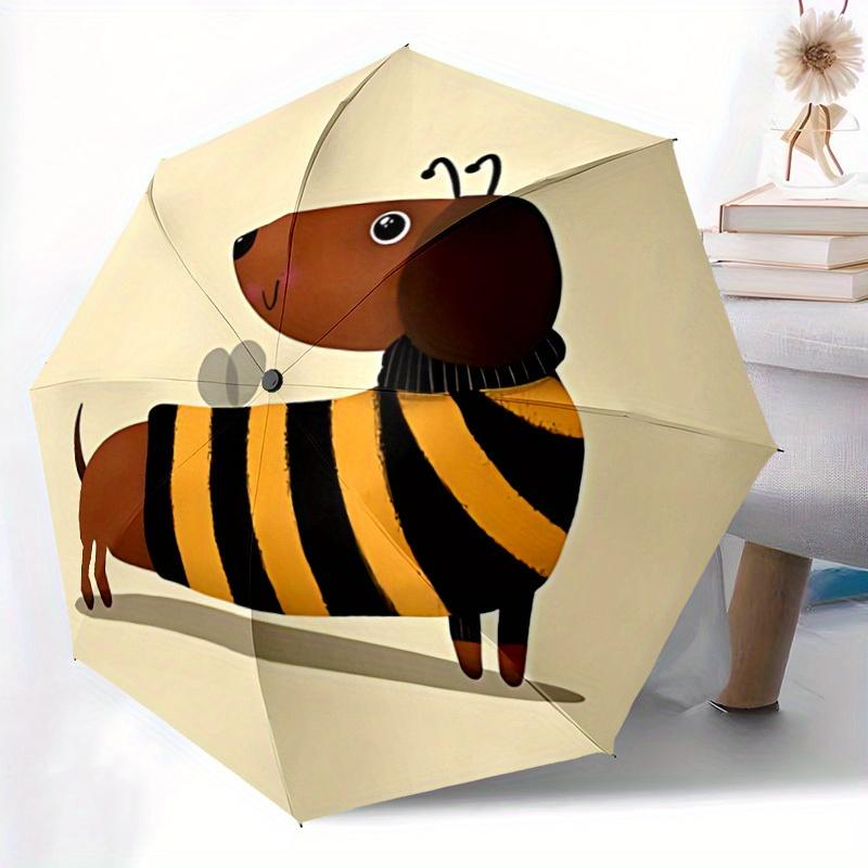 

1pc Automatic Open/Close Umbrella with Sturdy Iron Frame - Compact Travel Umbrella, Lightweight & Durable, Cute Bee & Dog Desi (as the picture,Iron&8K)