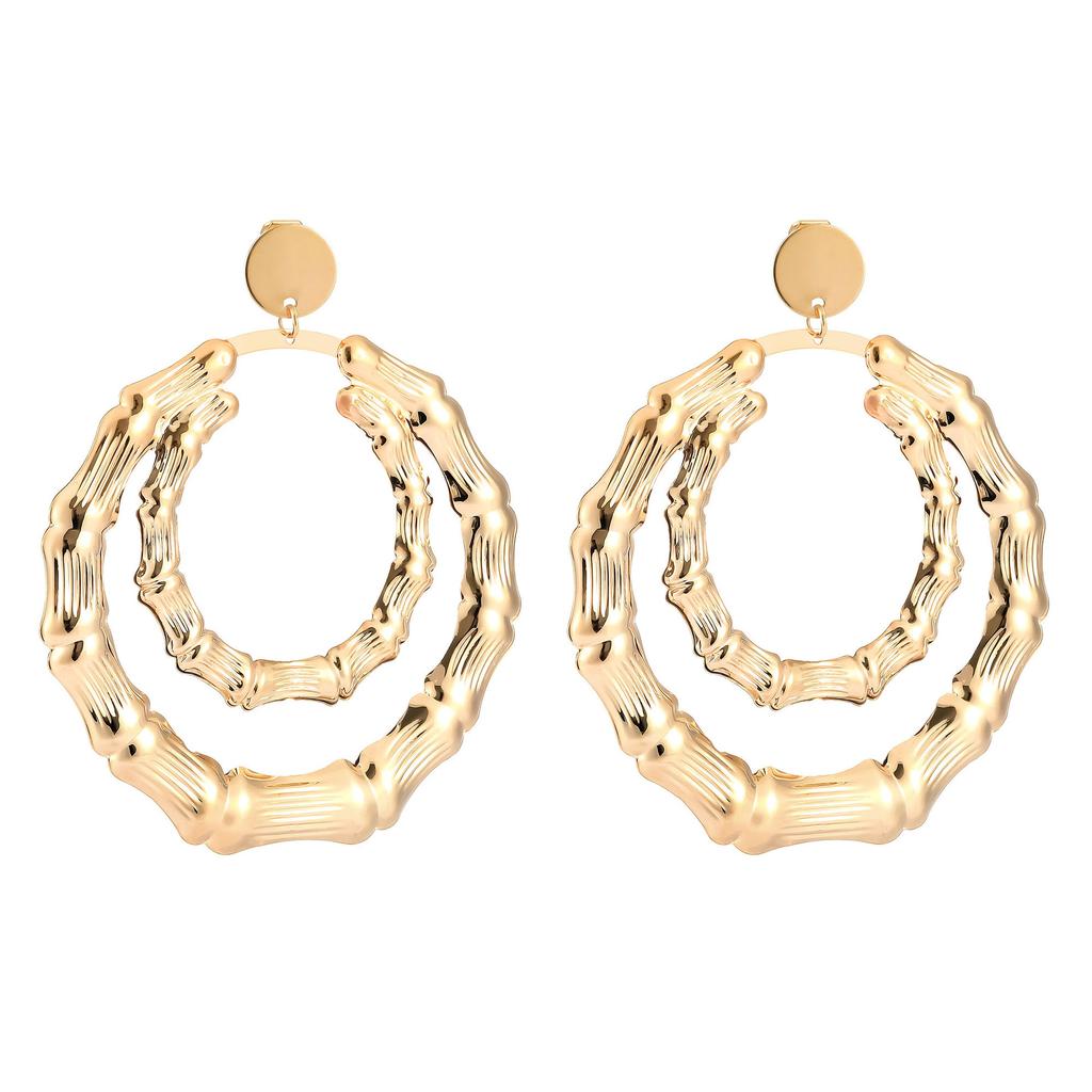 Earrings, Personalized Exaggerated Earrings, Letter Bamboo Earrings, Gold Round Earrings.