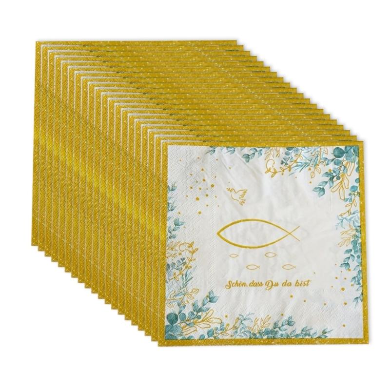 

White Embosseds Eucalyptuses Leaf Fish Design Paper Napkins for Church Ceremonies and Family Gatherings