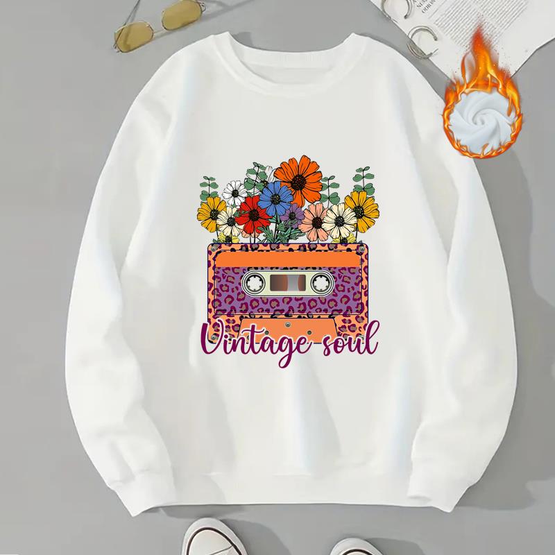 

(Азиатский размер) Женская цветочная тенденция, винтажная плотная одежда с цветочным принтом, осень-осень-зима, женская весенняя мода, повседневные флисовые пуловеры, толстовки с графическим рисунком