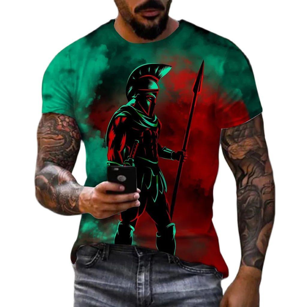 

Новые модные футболки с рисунком «Герой Спарты» в Европе и Америке, летний тренд, повседневный уличный топ с круглым вырезом и индивидуальным принтом