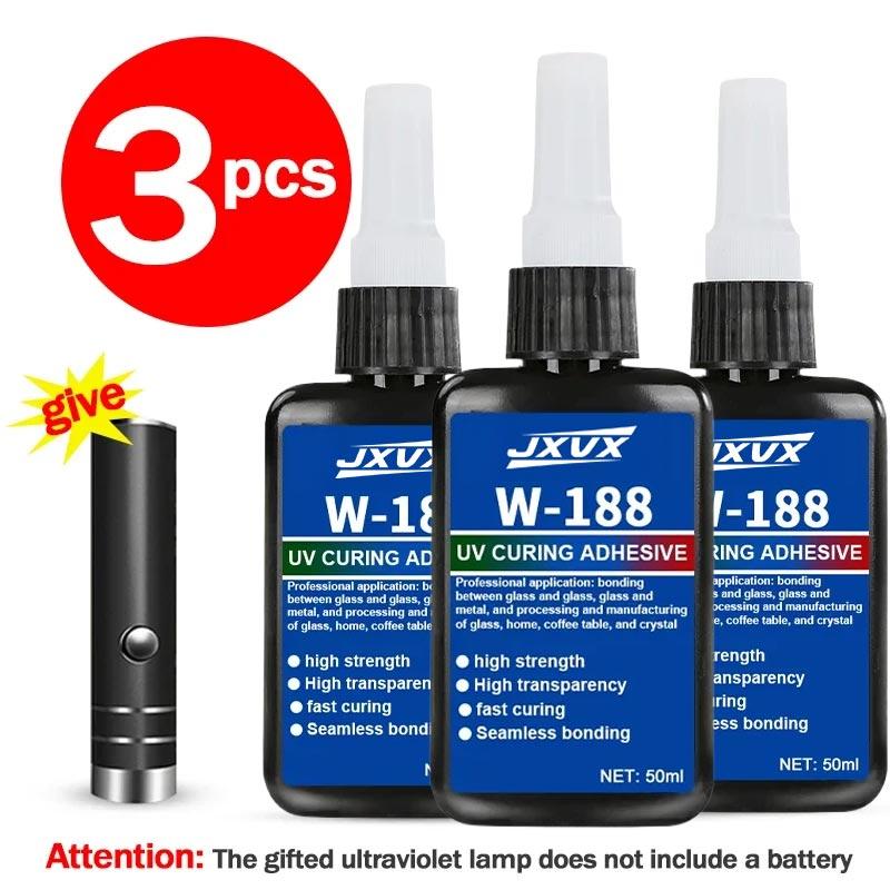 LOOLIFL 50g New W-188 High-Strength UV-Curing Resin Adhesive, Suitable for DIY Projects, Bonding and Welding Glass, Metal, Ceramics, and ABS