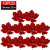 1/10pc Artificial Glitter Christmas Flowers Red Poinsettia Xmas Tree Hanging Ornament Glitter Magnolia Fake Flower Wedding Party