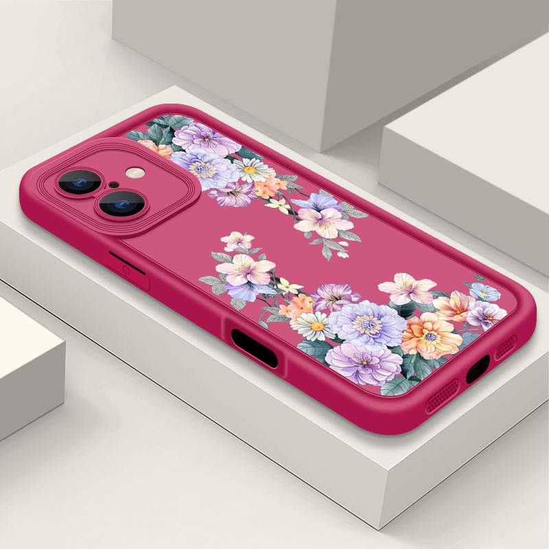 For iPhone 16 Pro Max 15 Pro 14 Plus 13 12 11 XS 8 7 Case Colorful Floral Print Lens Protection Shockproof Matte TPU Soft Phone Cover