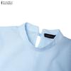 ZANZEA Women Casual Stand Collar Loose Half Sleeve Stripe Blouse