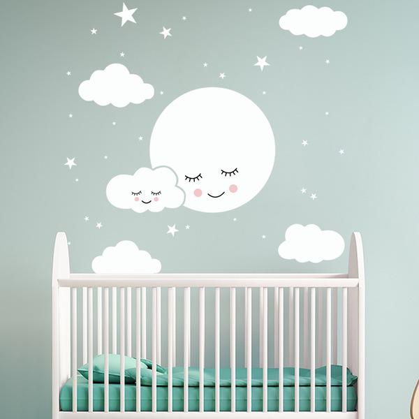 Flying Elephant Wall Sticker Kids Bedroom Cloud Moon Star Wall Decal Wallpaper