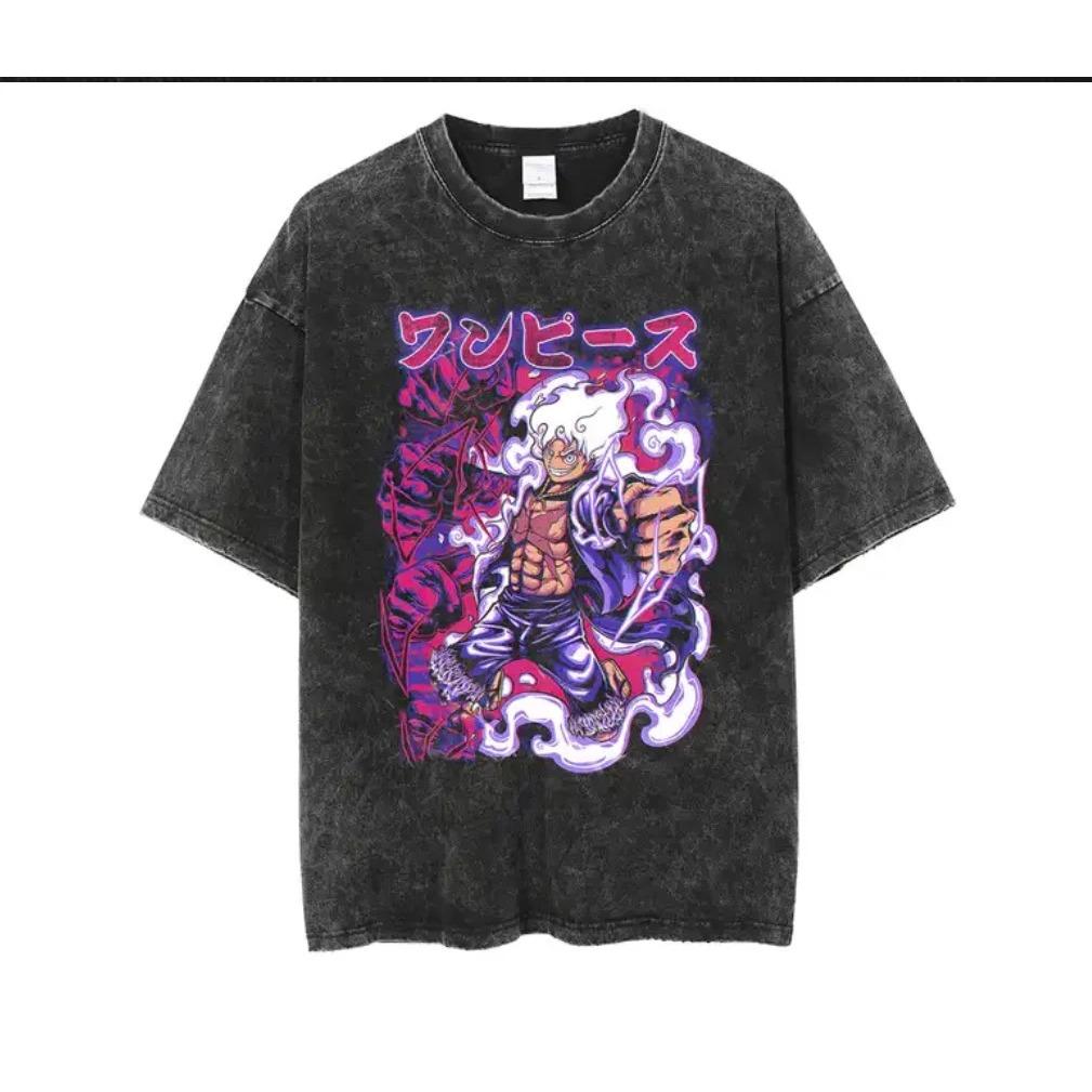 

Japanese anime One Piece Summer New washed unisex Tshirt Luffy trend pattern Harajuku street shortsleeved Loose YK shirt M