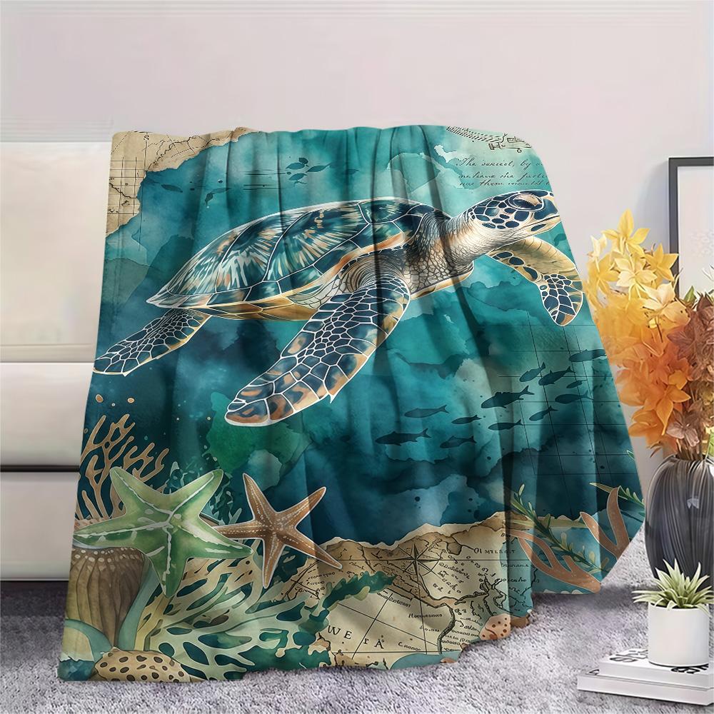 1PC Marine Animals  Print FlAannel Blanket, High Quality Comfortable for All Seasons, Home Decor, Warmth and Comfort