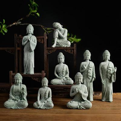 1Pcs Mini Buddhism Figurine Desk Decor Home Zen Statue Green Sandstone Thailand Ornament Buddha Garden Statue Fish Tank Decor