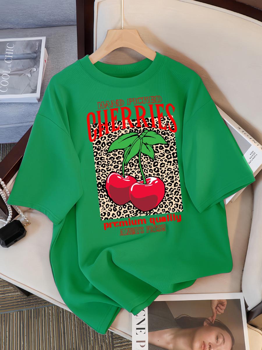 

Вишни ручной сборки Всегда свежие Принт Футболка Женская Хлопковая Футболка с круглым вырезом Летняя Свободная одежда Многоцветная с коротким рукавом 4XL