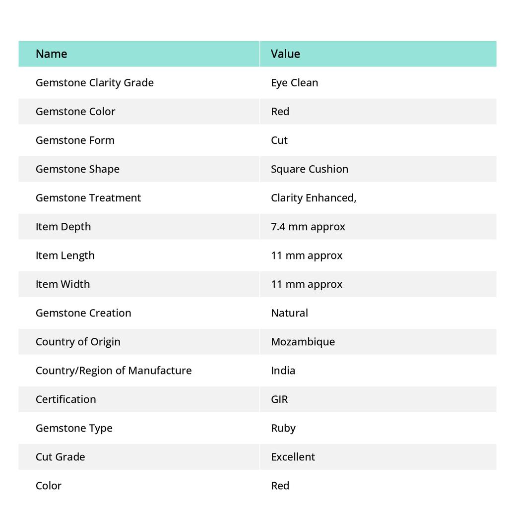 8,75 Karat Natürlicher Roter Rubin Prächtiger ZERTIFIZIERTER Quadratischer Cushion-Schliff Loser Edelstein A-2972