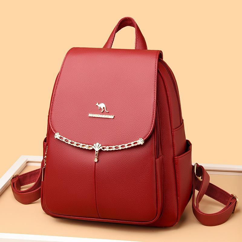 Schoolbag Leather Backpack Women's 1011 New Trendy Fashion Versatile High-end Women's Anti-theft Backpack Travel Bag