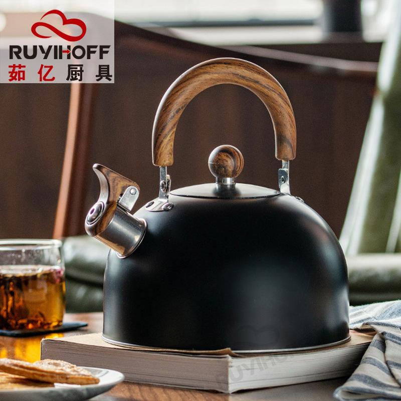 Kettle Boutique Family Bar Wood Grain Handle Stainless Steel Kettle 3L Black Mingyin Pot