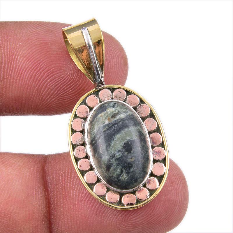 

Natural Green Pietersite Gemstone 925 Solid Silver Two Tone Pendant 1.50 n8A73