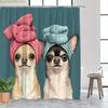 1pc Whimsical Chihuahuas with Towel Heads Digital Art Shower Curtain, Featuring Playful Cartoon Dogs with Large Eyes, Bathroom