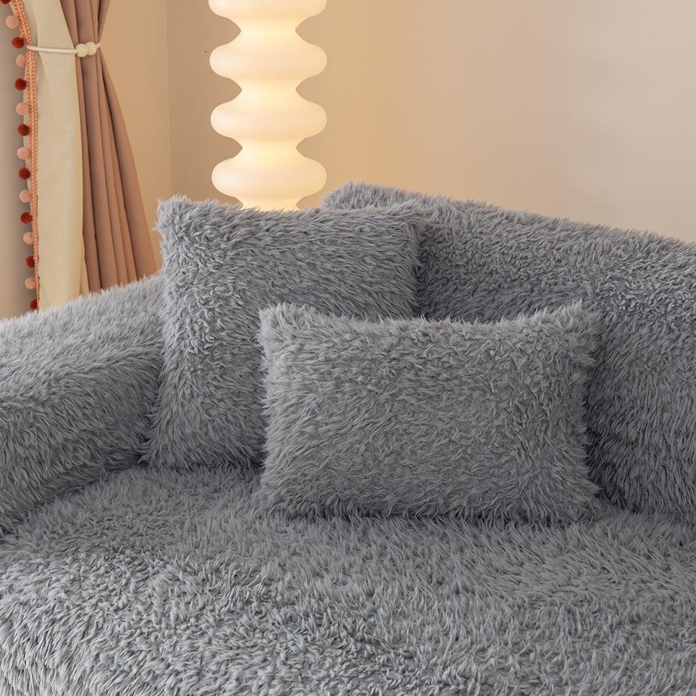 Französischer Stil Nerzfell-Plüsch-Sofakissen, winterverdickte, rutschfeste Sitzkissen, einfacher moderner Bezug, vollständiger Bezug, Handtuch