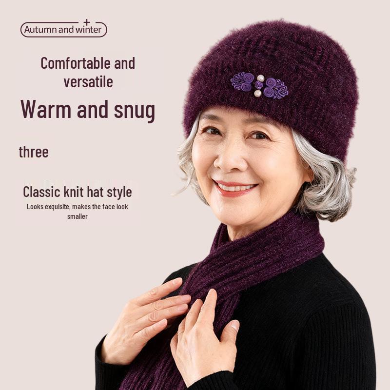 Warm Knitted Hat for Middle-Aged and Elderly Women – Thickened Wool with Ear Protection