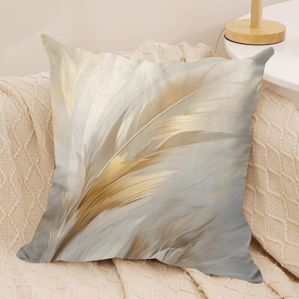 Luxury Pink Feather Print Cushion Cover Soft Plush Throw Pillow Cover DoubleSided Cushion Case Cozy Sofa Home Decor