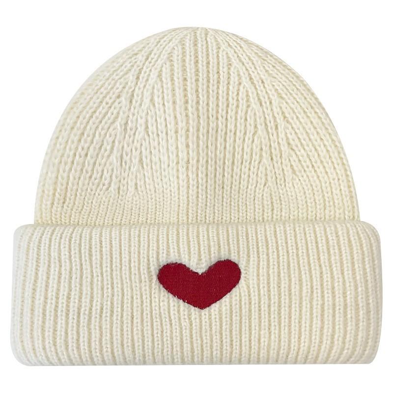 Sweet Heart Embroidery Knit Beanie Women Warm Winter Hat Adjustable Cute Student Cap