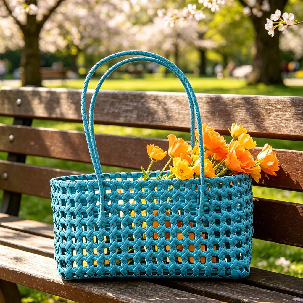 Solid Color Weave Tote Bag with Handle Summer Shoulder Bag Simple Woven Shoulder Bag for Outdoor Fruit Picking Flower Arranging