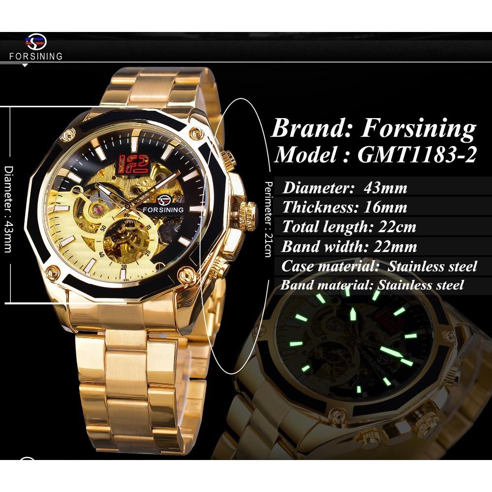 Forsining Men's Fashion Casual Hollow Mechanical Movement Automatic Mechanical Watch GMT1183-2-A