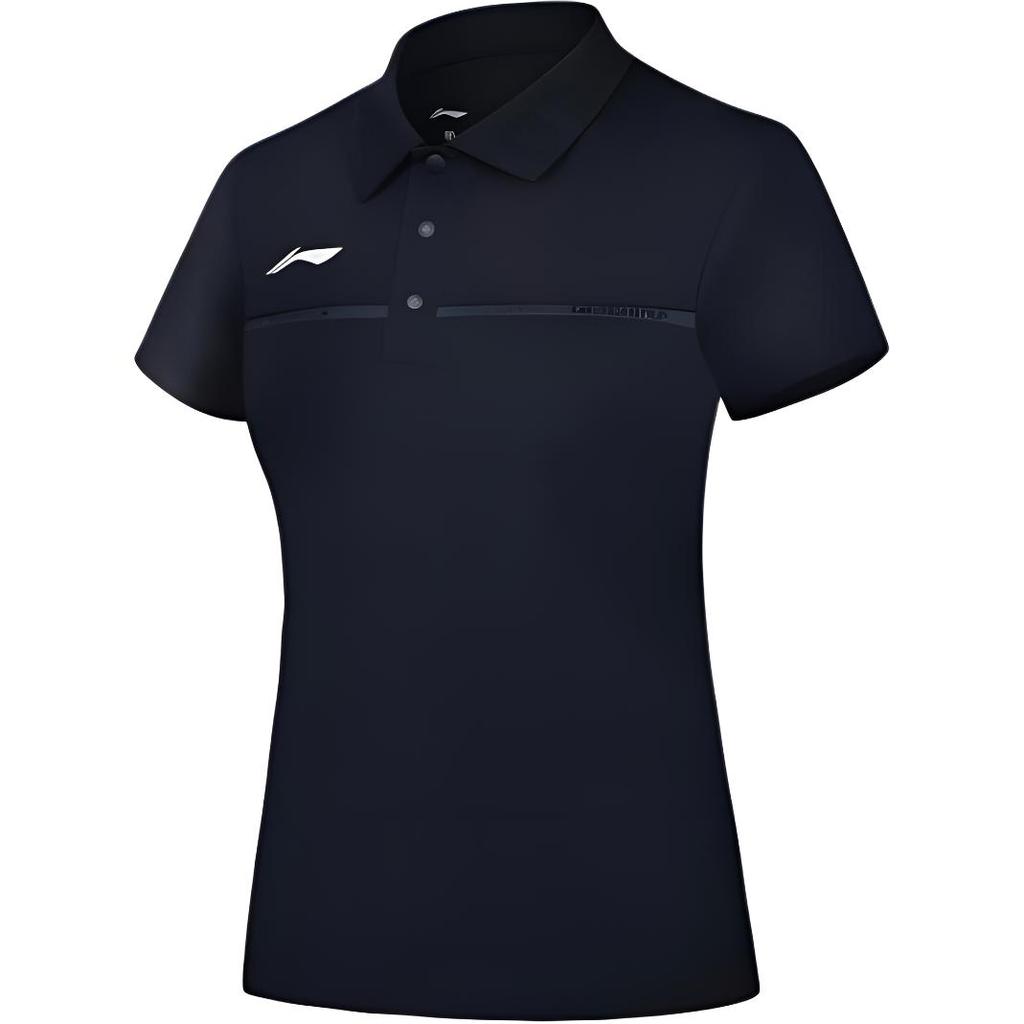 Li Ning Logo Sweat-Absorbing Breathable Pullover Polo Shirt Women Tops Deep-Blue APLU072-1