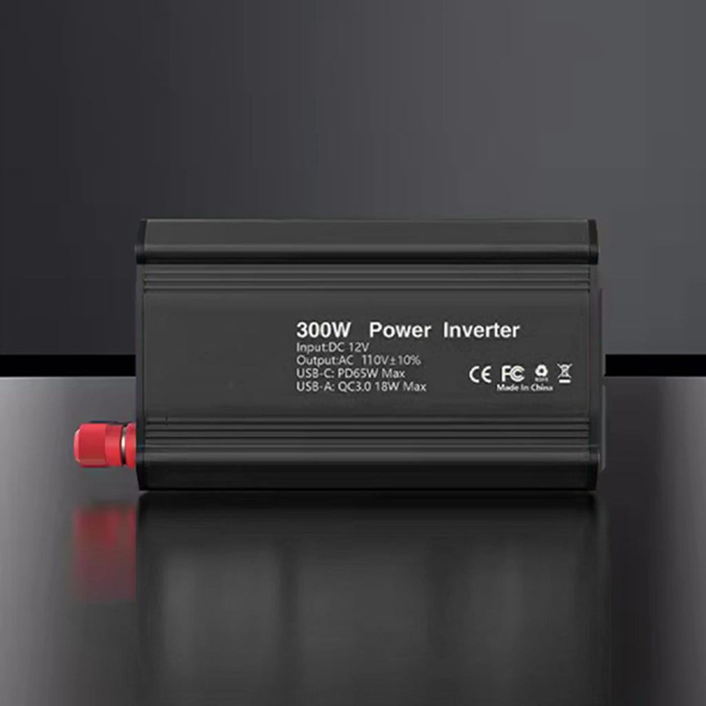 300W Power Inverter 12V DC To 110V AC Automotive Conversion Power Supply QC3.0 with PD65W USB C Charging Port 18W QC
