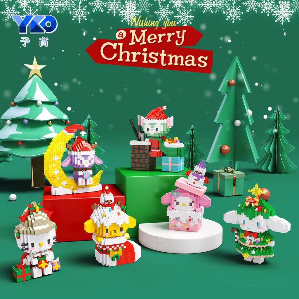 Sanrio Merry Christmas Micro Building Blocks Disney Melody 3D Model Hello Kitty Cinnamoroll Assembled Mini Bricks Figure Toy
