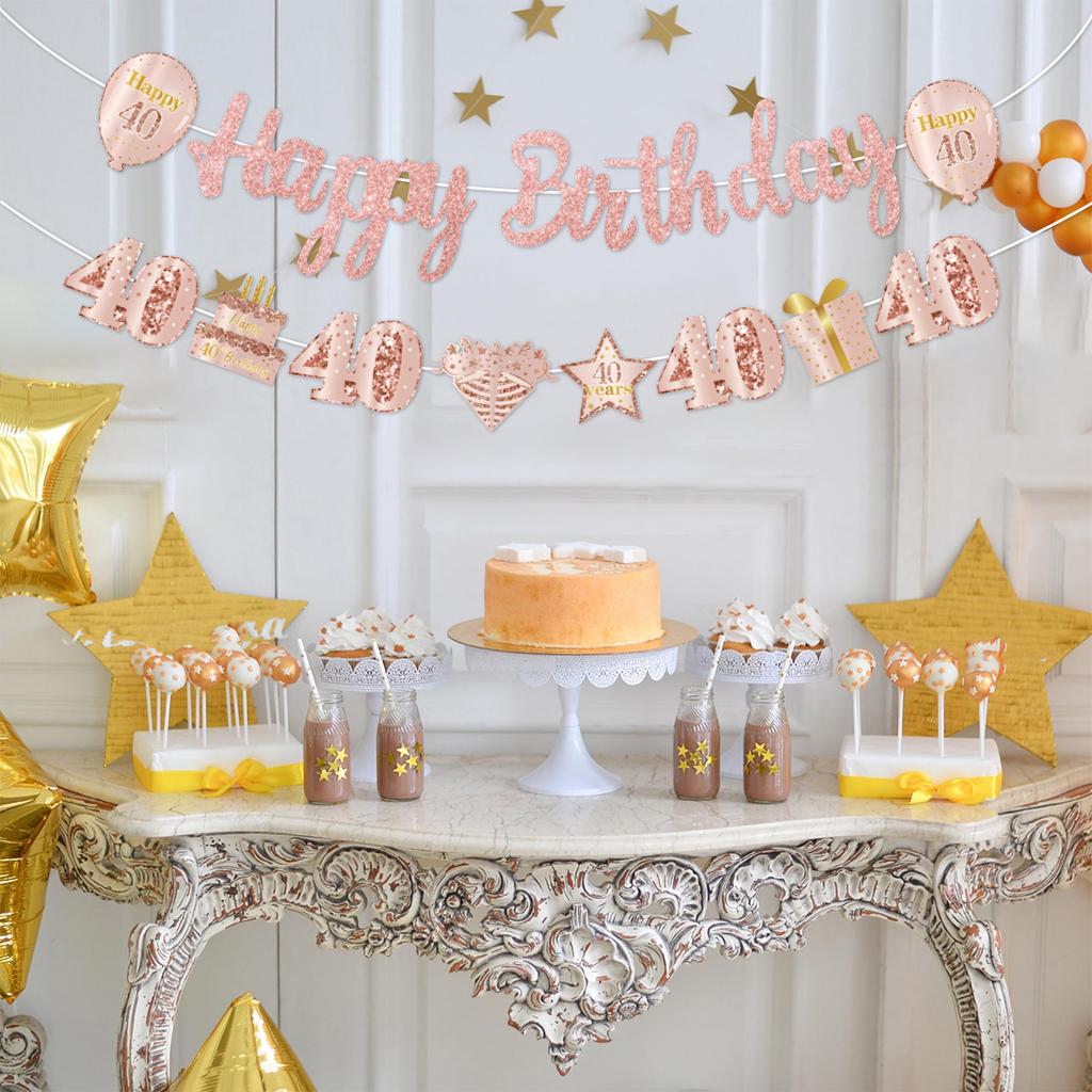 Rose Gold Happy 18th 21th 30th 40th 50th 60th Birthday Banner Happy Birthday Party Decoration Kids Adults Favors Hanging Pendant