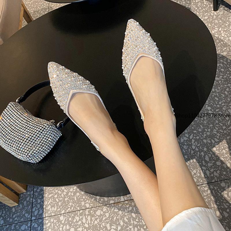 Fashion Fashion 2025 Woman Ballet Flats Shoes Rhinestone Loafers Flat Pointed Toe Shoes Female Casual Slip On Flats Footwear Boat Shoes