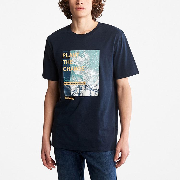 Timberland Pattern Printed Knit Casual Fashion Breathable Round Neck Short Sleeve T-Shirt Men T-Shirts Deep-Sapphire-Blue A62JN-433