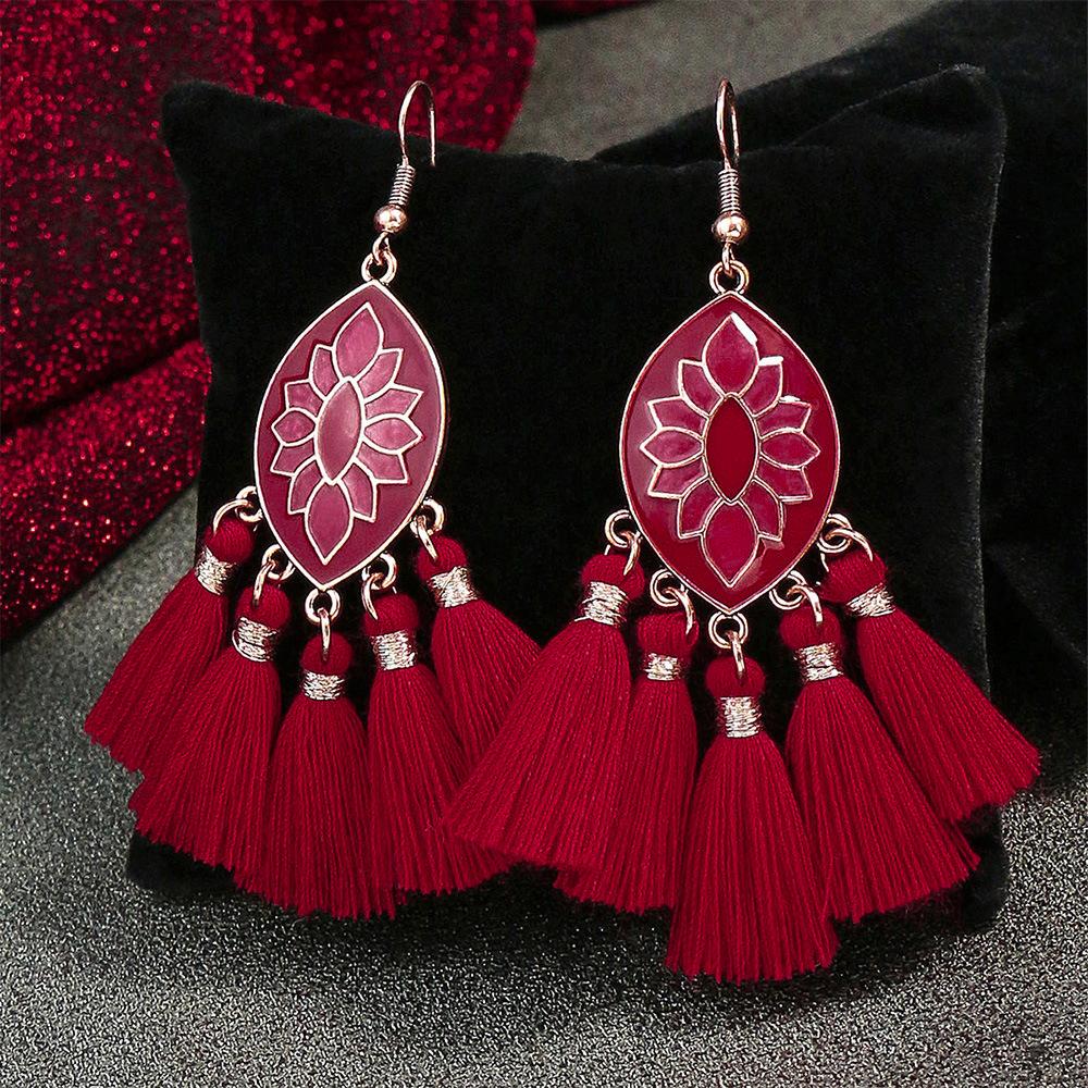 Bohemian Red Earrings Celebrate Retro Tassel Earrings Colorful Dripping Oil Style Earrings