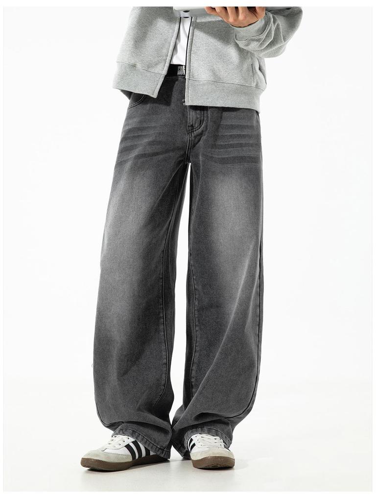 Men's Retro Silhouette Washed Jeans - Autumn High Street Style, Loose Straight Leg Trousers