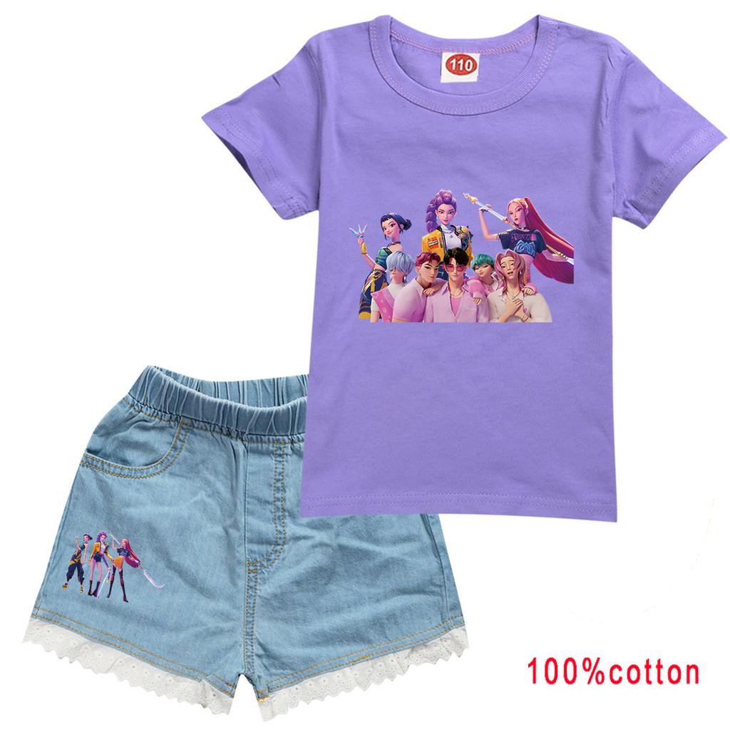Kinder Mädchen Anime Cartoon Super Star Rumi Zoey Mira POP Sängerin Druck Baumwolle Kurzarm T-Shirt Jeans Shorts Kleidung Set