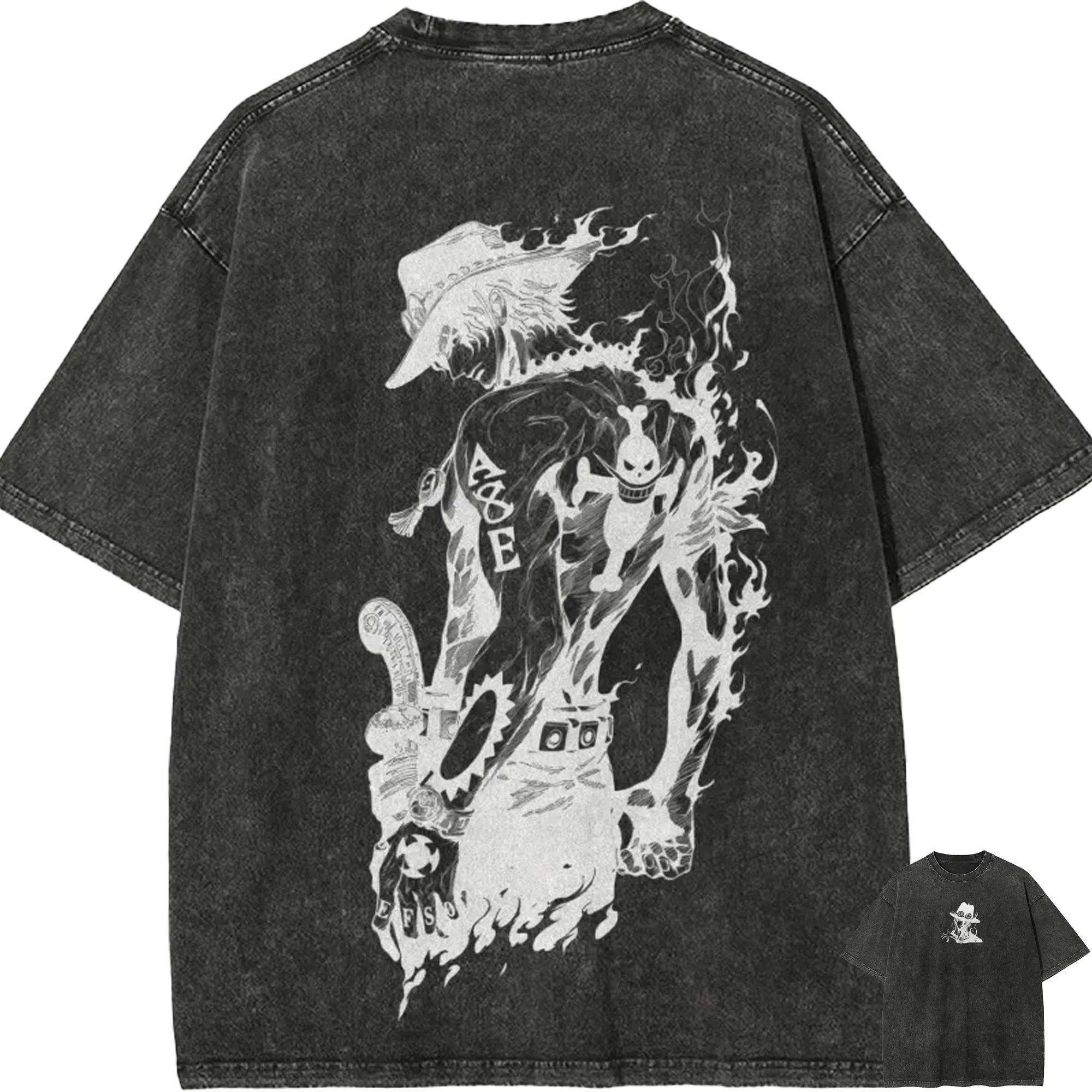 

New One Piece Anime Quality TShirt Men and Women Cotton Vintage Washed Print Streetwear Gym Clothes XL