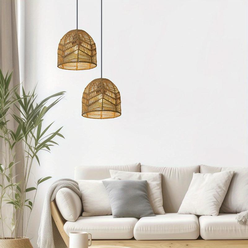 Bamboo Lantern Pendant Lamp Natural Rattan Wicker Chandeliers Hand-Woven Bamboo Lampshades Lighting Fixtures Hanging Light
