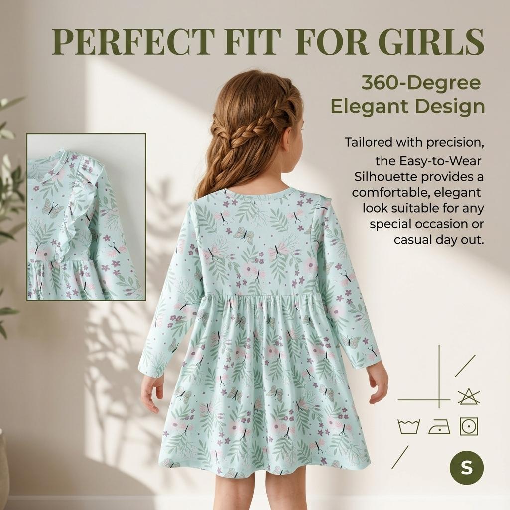 Neues Langarmkleid für Mädchen Frühling und Herbst Blumenmuster Niedliches Prinzessinnen-Langarmkleid für Kleinkinder