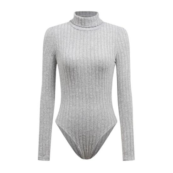 Women's Long Sleeve High Neck Bodysuit Fall Slim Fit Ribbed Knit Sweater Tops Sexy Bodycon Stretchy Basic Bodysuit