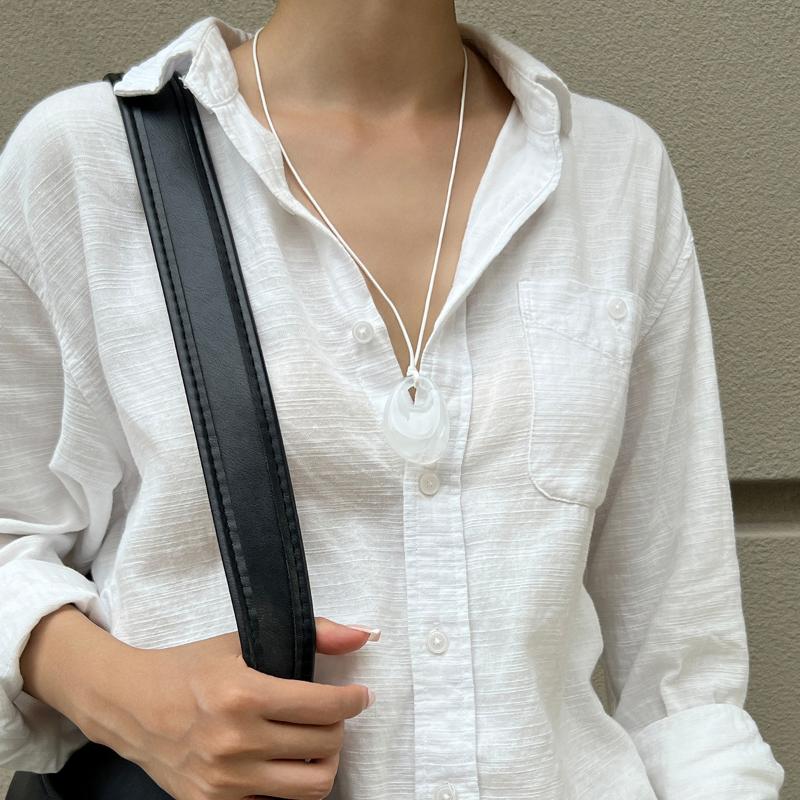 4 Colors Minimalist Wine Red Black Acrylic Long Pendant Necklace For Women Vintage Leather Rope Chain Sweater Chain New