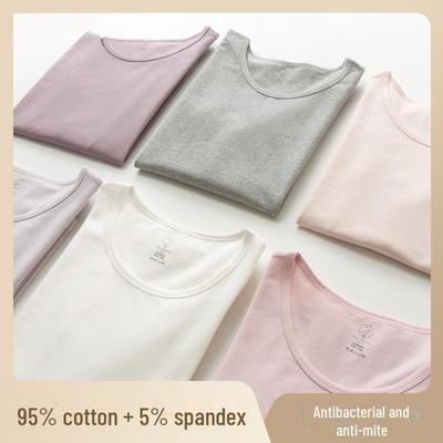 Einfarbiges Langarm-Oberteil aus reiner Baumwolle für Damen