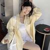Korean Style Yellow Striped Long Sleeve Mid-Length Shirt Jacket for Women