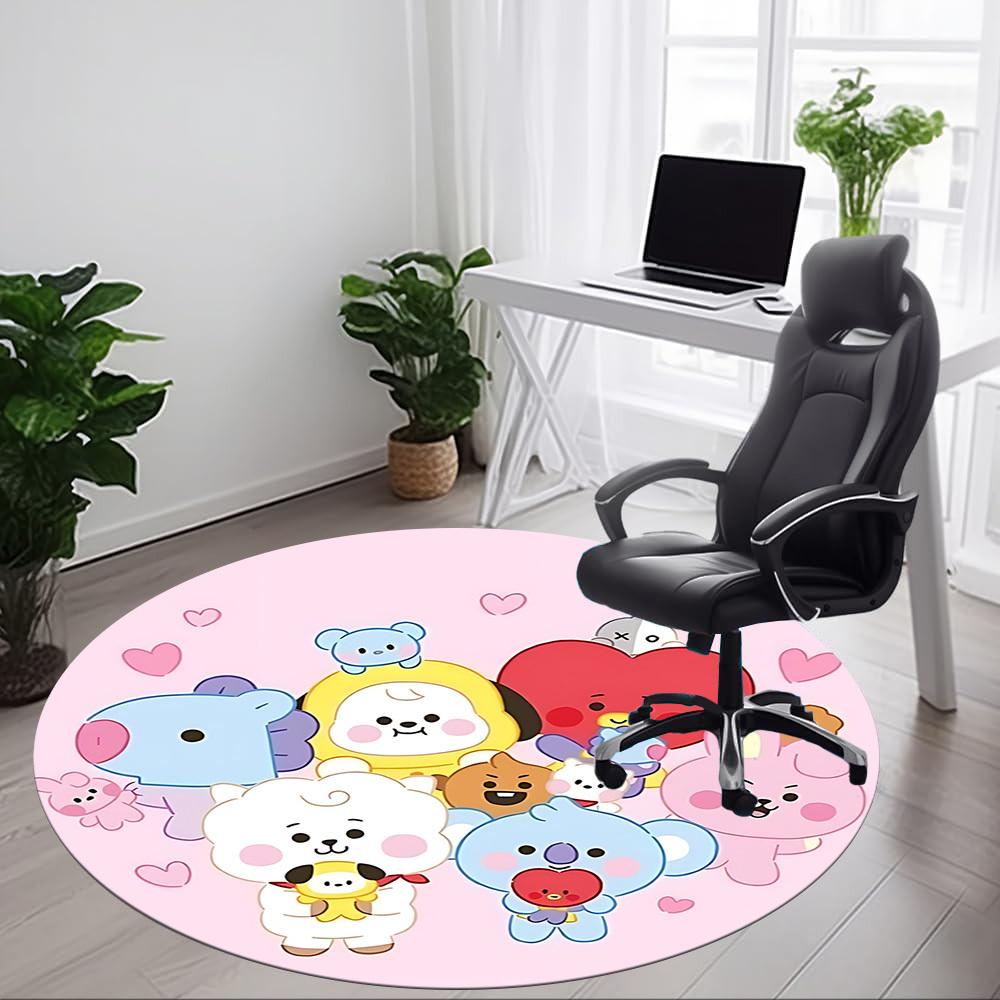 1PC BT21 Characters Office Round Rug, Non-slip, Soft and Durable Office Rug for Interior Decoration, Perfect for Office Yy250915101